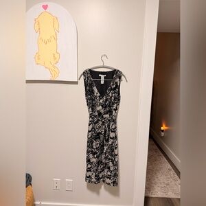 Paraphrase Black and White Silk Floral Midi Dress